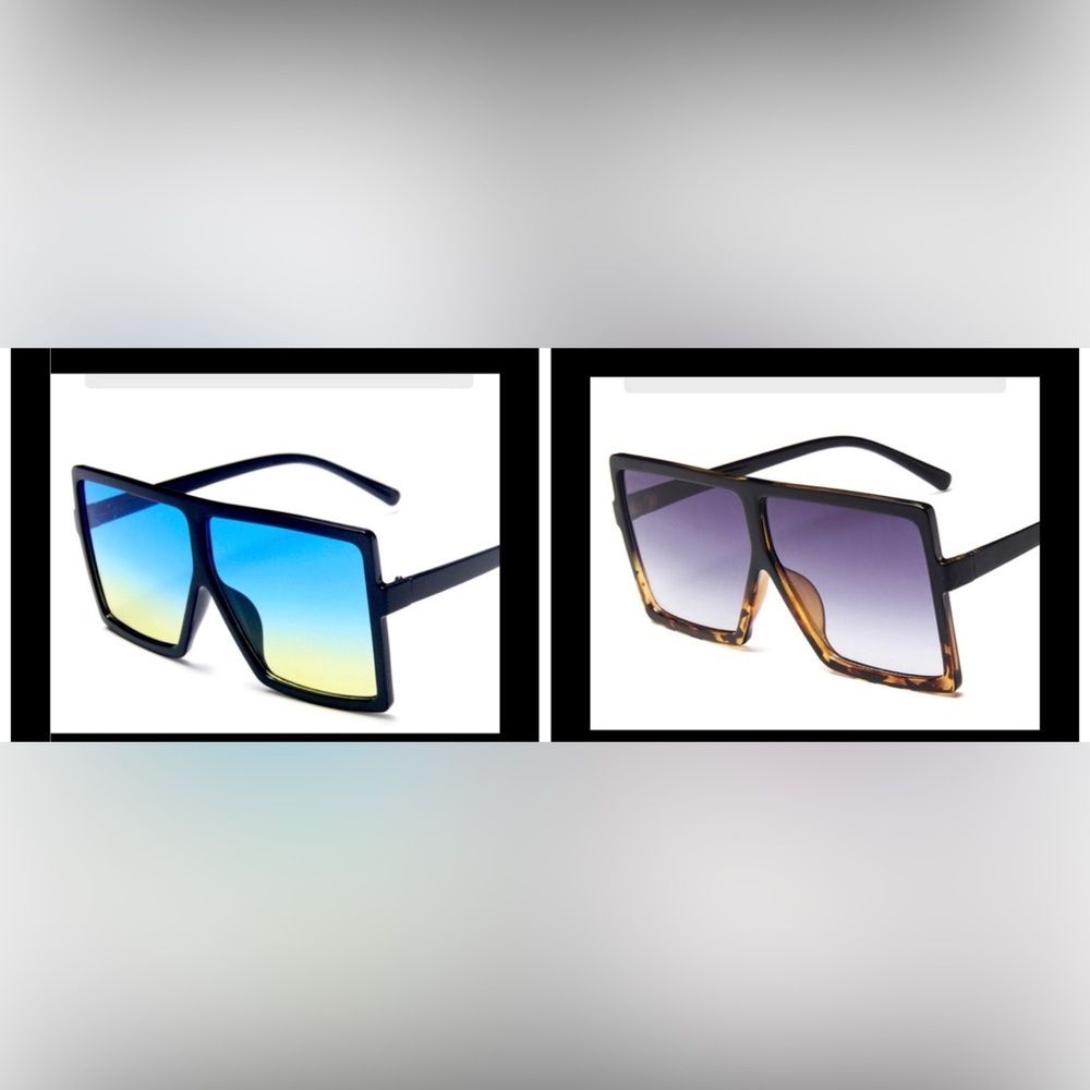 Oversized Square Sunglasses Lot Flat Top Shield Gradient Shades 2 Pack